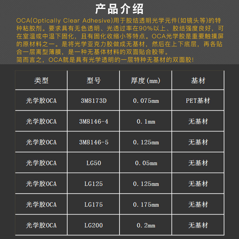 [美国原装]oca光学胶带,8173D透明可移双面胶,电子粘接 75um 50um厚