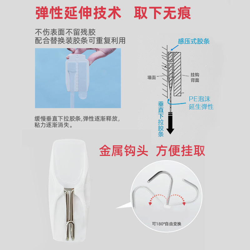 正品3M高曼无痕厨房防水活动挂钩粘钩墙壁防水粘胶墙钉门后免打孔